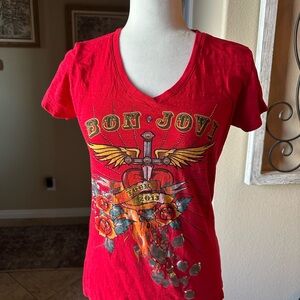 Red Graphic V-Neck Women Top